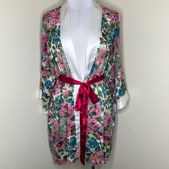 VTG Victoria's Secret Robe OS Gold Label Floral Satin Jacquard Belted Cottage - Picture 3 of 9